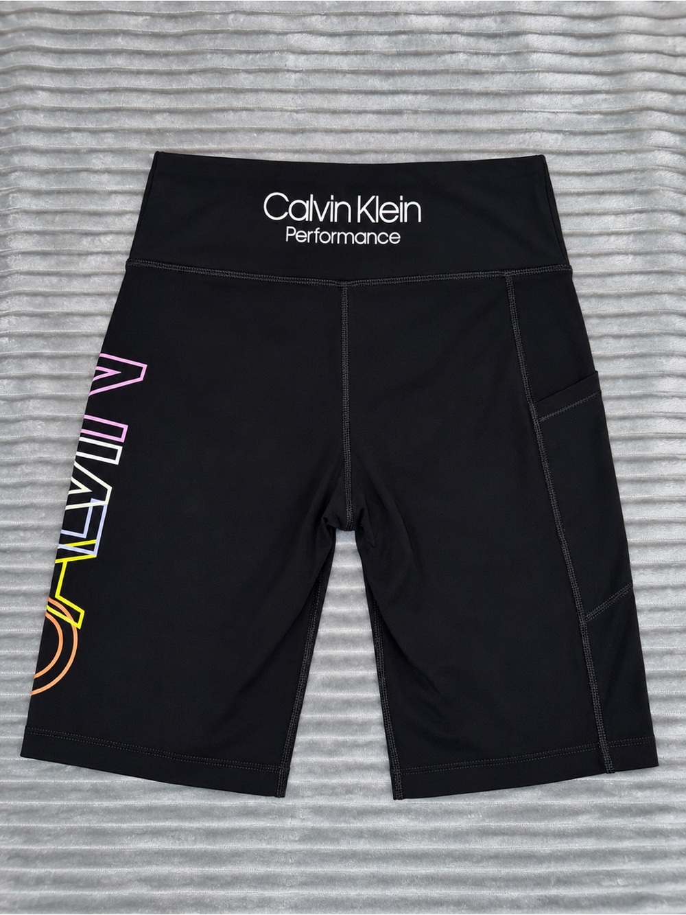 Calvin Klein Performance Black Bike Shorts with Rainbow Logo